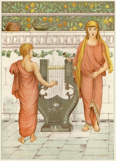 Perseus og musiktimen (farve litho) af Thomas Ralph Spence