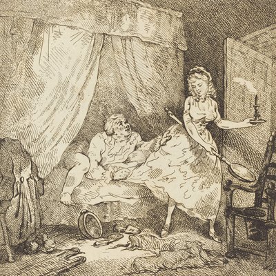 En sengevarmer, ca. 1785. af Thomas Rowlandson