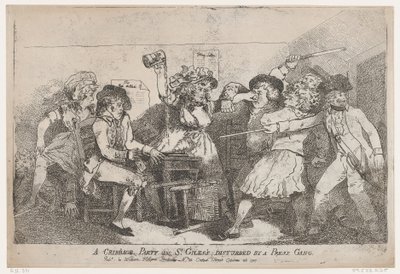 En Cribbage -fest i St. Giles forstyrret af en pressebande, 26. oktober 1787., 26. oktober 1787. af Thomas Rowlandson