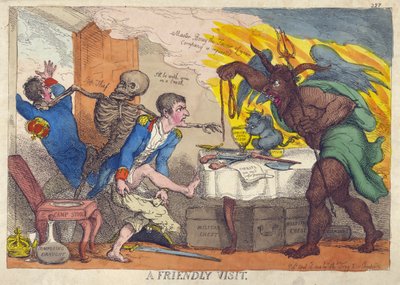 A FRIENDLY VISIT, Satire over Napoleons nederlag, abdikation og tilbagetrækning til Elba af Thomas Rowlandson