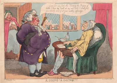 A Going, A Going!!, pub. 1813 (håndfarvet gravering) af Thomas Rowlandson