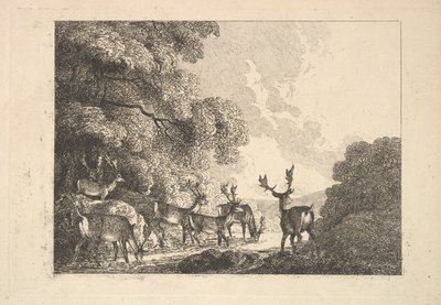 En gruppe hjorte, der drikker, 1784-88. af Thomas Rowlandson