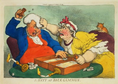A Hitt at Backgammon (farvet radering) af Thomas Rowlandson