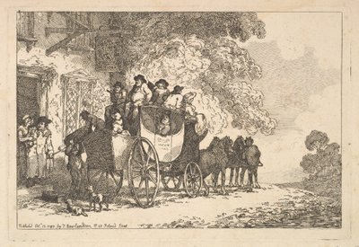 En fuldt lastet postvogn uden for et posthus af Thomas Rowlandson