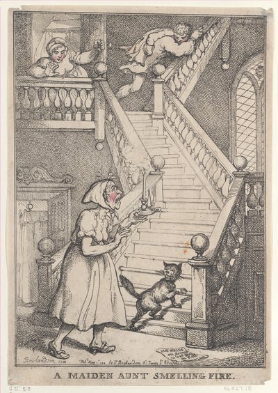 En jomfru tante lugter ild, [1. maj 1806], genudgivet 1. maj,..., [1. maj 1806], genudgivet 1. maj 1812. af Thomas Rowlandson