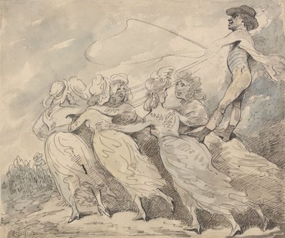 En mand, der kører et hestespand bestående af seks piger af Thomas Rowlandson