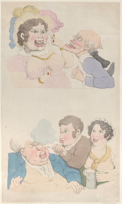 En mand lokket af en kvinde og ryger en kunde, 1800, 1800. af Thomas Rowlandson