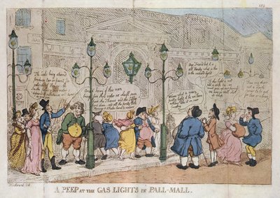Et kig på gaslysene i Pall Mall Rowlandson 1809 af Thomas Rowlandson