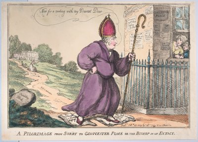 En pilgrimsrejse fra Surry til Gloucester Place eller biskoppen i en ekstacy, 27. februar 1809. af Thomas Rowlandson