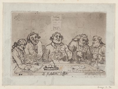 Et Rotationskontor, [8. juni 1774] 1779 genudgivelse ., [8. juni 1774] 1779 genudgivelse. af Thomas Rowlandson