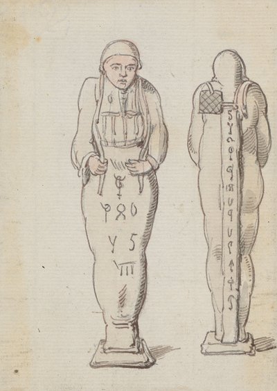 En mumie, set forfra og bagfra af Thomas Rowlandson