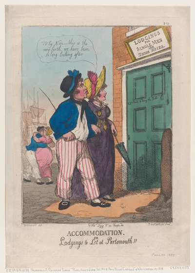 Indkvartering eller logi til leje i Portsmouth!!, 30. juni 1808., 30. juni 1808. af Thomas Rowlandson