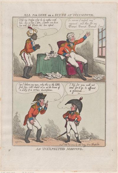 Alt for kærlighed eller en scene i Weymouth, et uventet møde, 26. februar 1809., 26. februar 1809. af Thomas Rowlandson