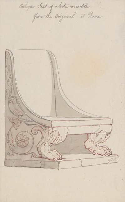 Antik stol af hvid marmor, efter originalen i Rom af Thomas Rowlandson