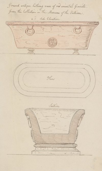 Badekar af rød granit, Vatikanet af Thomas Rowlandson