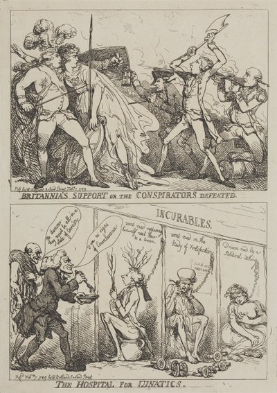 Britannias støtte eller sammensværgernes nederlag – Sindssygehospitalet af Thomas Rowlandson