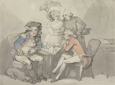 Skakmat, ca. 1790 (akvarel og blæk over grafit på papir) af Thomas Rowlandson