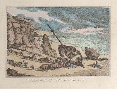 Rydning af et vrag på nordkysten af Cornwall, fra Sketches from Nature, 1822., 1822. af Thomas Rowlandson