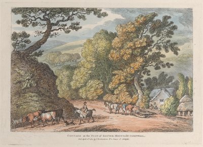 Sommerhus ved foden af Router Mountain Cornwall, fra Views in Cornwall, april..., 12. april 1812. af Thomas Rowlandson