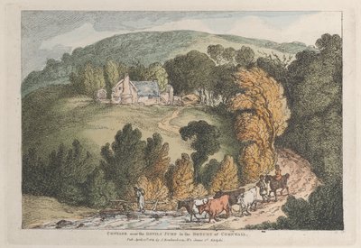 Sommerhus nær Devils Jump i hertugdømmet Cornwall, fra Views i Cornwall, 12. april 1812. af Thomas Rowlandson