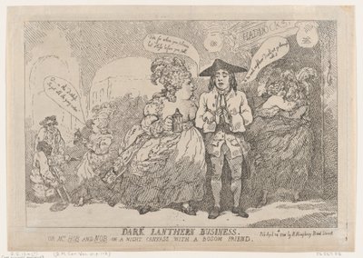 Dark Lantern Business, eller, Mrs. Hob og Nob på et natlærred med en barm fre..., 24. april 1784. af Thomas Rowlandson