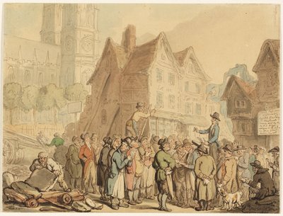 Nedrivning af gamle huse nord for Westminster Abbey af Thomas Rowlandson