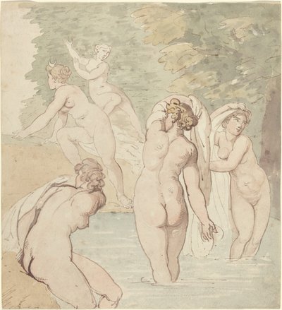 Diana og hendes nymfer bader af Thomas Rowlandson