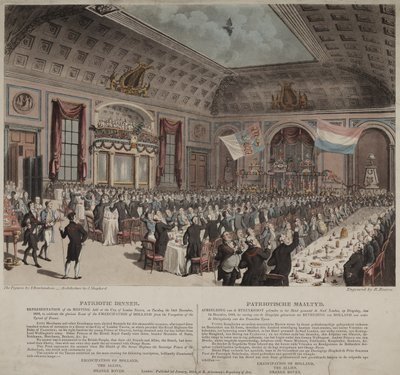Middag til fejring af Hollands frigørelse fra Frankrig, City of London Tavern, Bishopsgate, 1814 (akvatint) af Thomas Rowlandson
