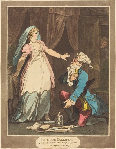 Doktor Gallipot lægger sin formue for fødderne af sin elskerinde, 1808. af Thomas Rowlandson