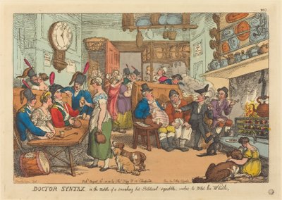Doctor Syntax, midt i en rygende varm politisk skænderi, ønsker at væde sin fløjte af Thomas Rowlandson