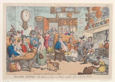 Doctor Syntax, midt i et rygende hedt politisk skænderi, Wishes to Whe..., 31. august 1813. af Thomas Rowlandson