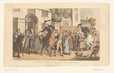 Doktor Syntax rider ud af landsbyen på sin hest af Thomas Rowlandson