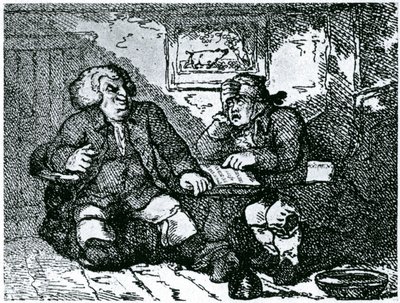 Dr. Johnson og James Boswell er ved at komme sig efter tømmermænd efter en nat i byen af Thomas Rowlandson