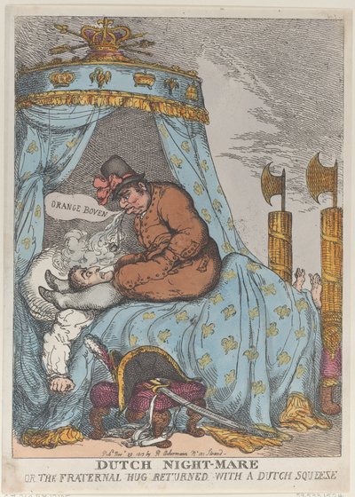 Dutch Night-Mare eller det broderlige knus vendte tilbage med et hollandsk klem, november..., 30. november 1813. af Thomas Rowlandson