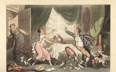 Engelsk herre skændes med sin kone om penge af Thomas Rowlandson