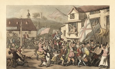 Engelsk herre båret i en sedanstol til et valg af Thomas Rowlandson