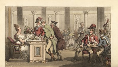 Engelsk herre flirter med Fair Limonadiere på en cafe i paris af Thomas Rowlandson