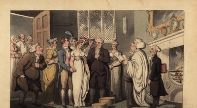 Engelsk herre, der gifter sig med sin brud i et stateligt hjem af Thomas Rowlandson