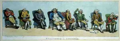 "Englishmen in November", udgivet af S.W. Fores. af Thomas Rowlandson