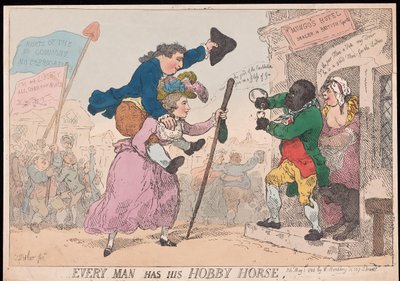 Hver mand har sin hobbyhest, pub. 1784 (håndfarvet gravering) af Thomas Rowlandson