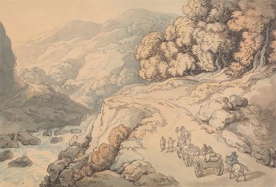 Vandfald ved floden Conwy, Nordwales af Thomas Rowlandson