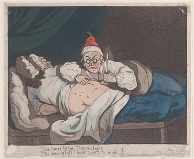 Fem gange ved Taperens lys, Timeglasset jeg har forvandlet til nat!!, 1793., 1793. af Thomas Rowlandson