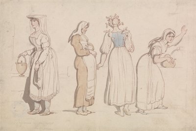 Fire kvinder ved en brønd i Rom af Thomas Rowlandson