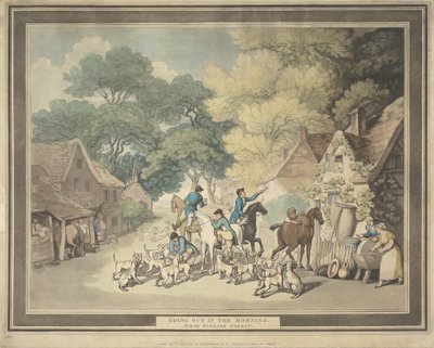 Rævejagt [serie på fire]: 1. Afgang om morgenen. / Scene nær Windsor Forest af Thomas Rowlandson