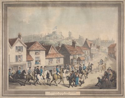 Rævejagt [serie på fire]:  4. Hjemkomsten fra jagten. / Scene i Eaton af Thomas Rowlandson