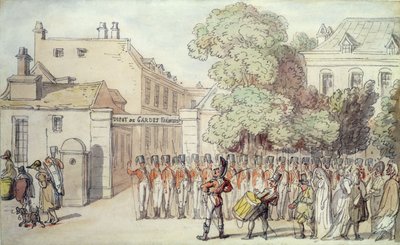 Franske soldater i parade (pen og akvarel på papir) af Thomas Rowlandson