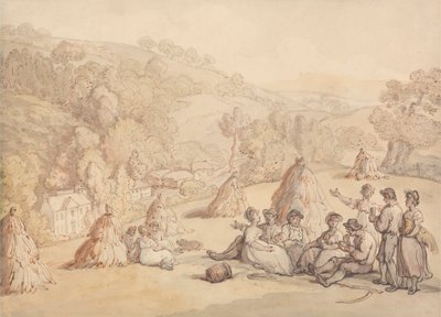Høstmaskiner hviler på en majsmark af Thomas Rowlandson