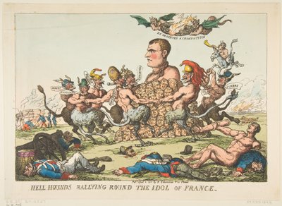 Helvedeshunde samles om Frankrigs idol, 8. april 1815. af Thomas Rowlandson