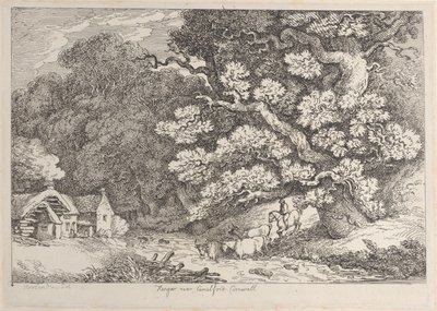 Hengar nær Camelford, Cornwall, fra Views in Cornwall, ca. 1812., ca. 1812. af Thomas Rowlandson