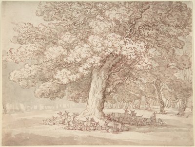 En hjorteflok under et egetræ af Thomas Rowlandson